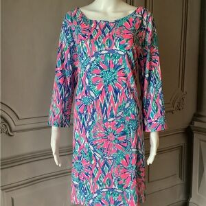 Lilly Pulitzer 3/4 Sleeve BAY DRESS Tiki Pink in Shake It Up Print Size XL